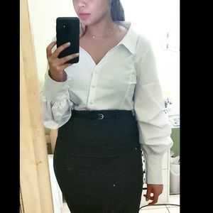 White button down shirt with pearl accents 4